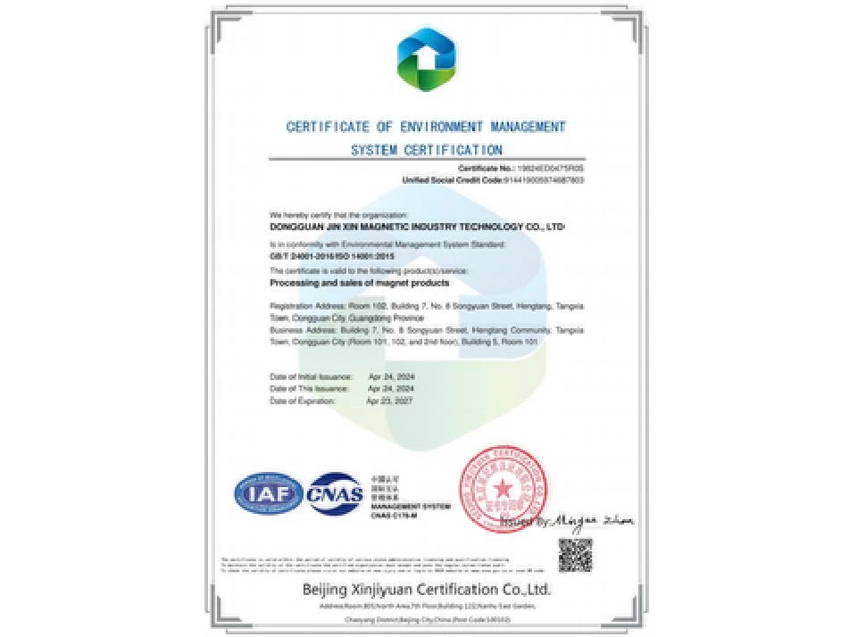 Environment Management System of Countersunk Ring Magnets Environment Management System of Countersunk Ring Magnets